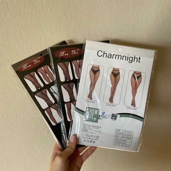 NWB Charmnight Ben Xi Henwarry Fishnet Stockings Thigh High Wide set of 3 - Picture 2 of 5